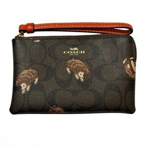 Coach Brown Hedgehog Print Wristlet NWOT
